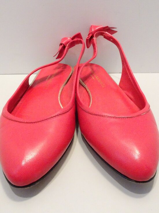 Loeffler Randall Shoes - LOEFFLER RANDALL Red Leather Slingback Flats Bow Detail Pointed Toe Size 6
